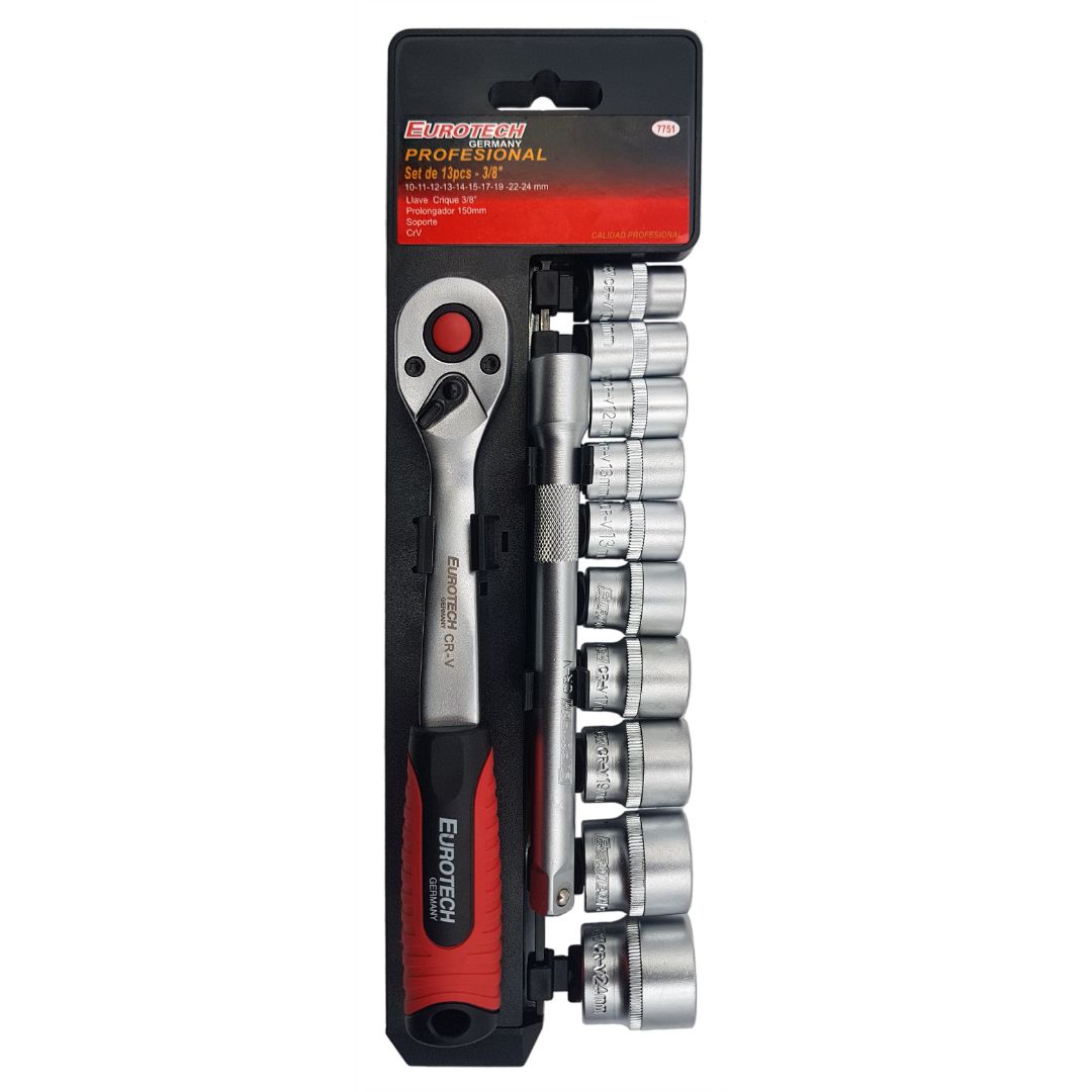 Tubos crique y prolongador Enc. 3/8" - set 13 pcs.