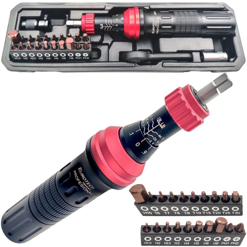 Kit destornillador dinamométrico de zafe - Enc. 1/4" + accesorios - 24 Pzs.