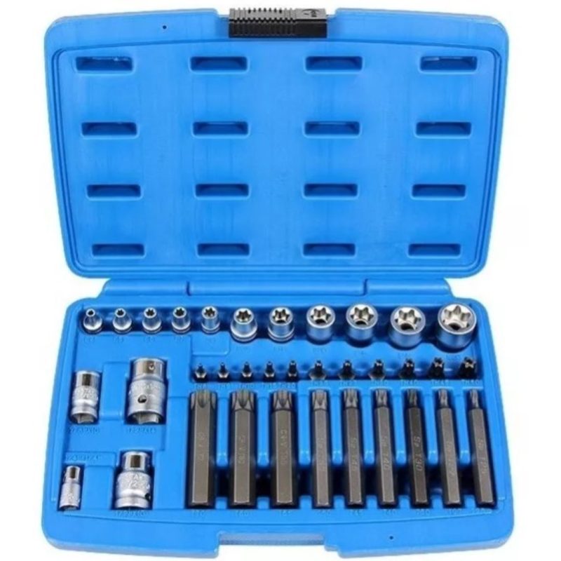 Puntas y Tubos 1/4" 3/8" - Torx - 35 pcs. (inc. adaptadores)