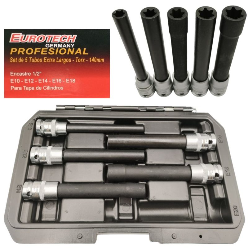 Puntas torx con dado - extra largas - encastre 1/2" - 5 pcs.
