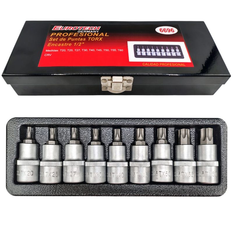 Puntas Torx con dado / enc. 1/2"  x9 pzs. - T20 a T60