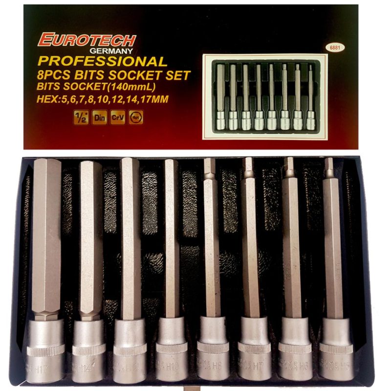 Puntas Allen largas - Encastre 1/2" - 8 pcs.